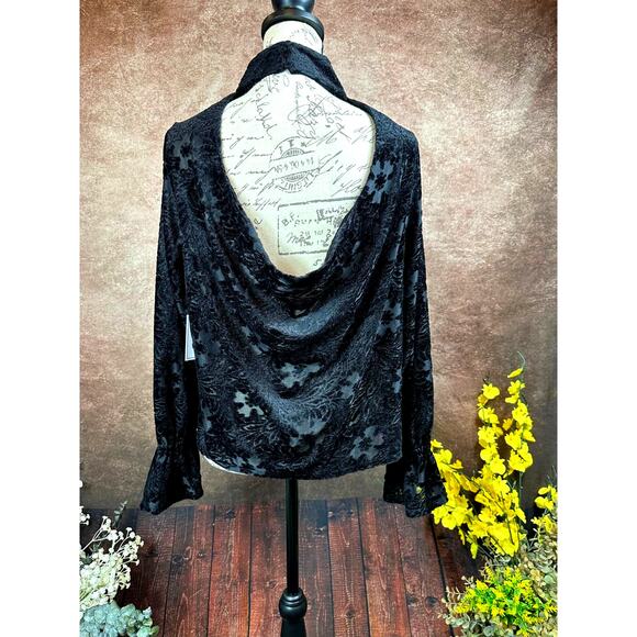 1. State High Neck Open Back Long Sleeve Blouse Rich Black M - Picture 12 of 16